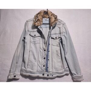 Sam Edelman Faux Fur Collar distressed Jacket Women's XS Grunge Y2K Retro